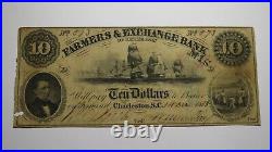 $10 1853 Charleston South Carolina SC Obsolete Currency Bank Note Bill Farmers