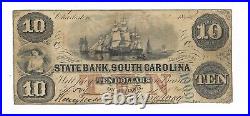 $10 1855 State Bank Charleston South Carolina Low Serial #544 Tall Sailships