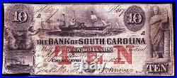 $10 Ten Dollar Note. 1852. Bank Of South Carolina, Charleston. Vg. (inv#61)