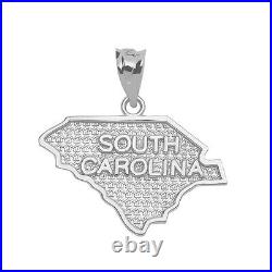 10k White Gold South Carolina State Map United States Pendant Necklace