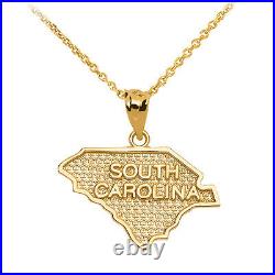 10k Yellow Gold South Carolina State Map United States Pendant Necklace