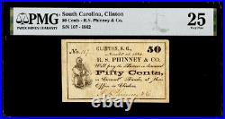 11/1/1862 Clinton South Carolina R S Phinney & Co 50¢ Note PMG VF25 R-7 Rarity