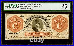 12/8/1859 South Carolina Bank Of Hamburg $100 G20 Serial #21 PMG Very Fine VF25