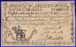 1779 $60 South Carolina Colonial Currency Note Paper Money Sc-155 Pcgs Ef 40