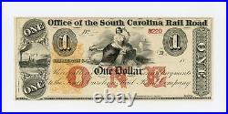 1800's $1 The Office of the SOUTH CAROLINA Rail Road Note with TRAIN UNC