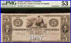 1830s 1850s $5 SOUTH CAROLINA BANK NOTE LARGE CURRENCY OLD PAPER MONEY PMG 53