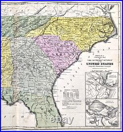 1843 Southern States Map Florida South Carolina Georgia Boundary Dispute EXRARE