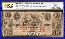 1850 $10 Dollar Bill South Carolina Bank Note Large Currency Paper Money Pcgs 30