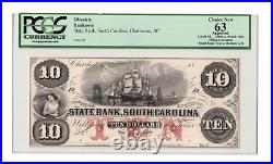 1850's PROOF Charleston South Carolina State Bank $10 Note PCGS 63 Choice New
