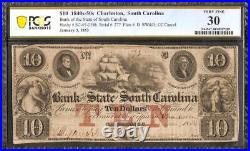 1853 $10 Bill South Carolina Bank Note Large Currency Big Paper Money Pcgs 30