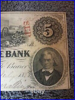 1856 $5 Charleston South Carolina Farmers and Exchange BankNote Great Condition