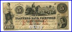 1856 Planters Bank of Fairfield $5 Dollars Winnsboro, South Carolina Obsolete