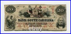 1857 $20 The Bank of SOUTH CAROLINA Note Redeemed in Atlanta, GA