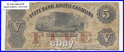 1857 $5 BANK OF THE STATE OF SOUTH CAROLINA CHARLESTON OBSOLETE! Cr# S-508