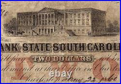 1860 $2 Dollar Bill South Carolina Bank Note Large Paper Money CIVIL War Pcgs 25