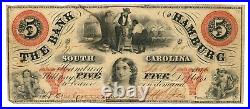 1860 Bank of Hamburg, South Carolina $5 Bank Note Nice Condition, Nice Colors