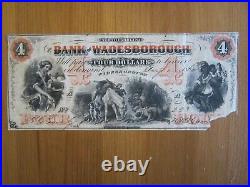 1860's $4. Bank Of Wadesborough South Carolina Obsolete Note