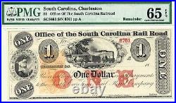 1860s-70s $1 Office of the South Carolina Railroad Obsolete Note PMG 65 EPQ