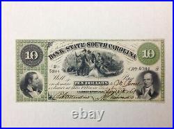 1861 $10 Bank Of The State Of South Carolina CIVIL War Era Note