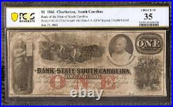 1861 $1 Dollar Bill South Carolina Bank Note Large Paper Money CIVIL War Pcgs 35