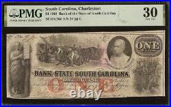 1861 $1 Low # 24 South Carolina Bank Note Currency Paper Money CIVIL War Pmg 30