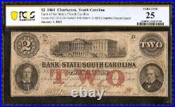 1861 $2 Bill South Carolina Bank Note Large Paper Money CIVIL War Pcgs 25