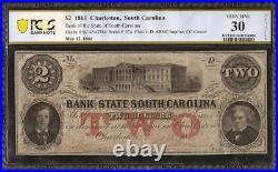 1861 $2 Dollar Bill South Carolina Bank Note Large Paper Money CIVIL War Pmg 30