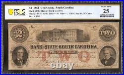 1861 $2 Two Dollar South Carolina Bank Note Large Paper Money CIVIL War Pcgs 25