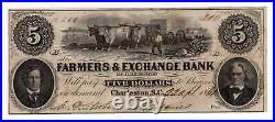 1861 $5 Farmers & Exchange Bank of Charleston, South Carolina Nice Vignettes