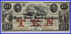 1861 Bank of the State of South Carolina $10 Obsolete Currency Note SC-195-30 1