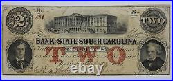 1861 Bank of the State of South Carolina $2 Obsolete Currency Note SC-195-11 11