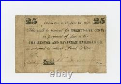 1862 25c The Charleston and Savannah Railroad Co. SOUTH CAROLINA Note
