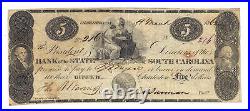1862 Bank of the State of South Carolina, Charleston $5 Note No. 216 Sh566