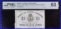 1863 25 Cents South Carolina, Charleston PMG Uncirculated Banknote