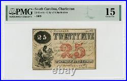1863 25c The City of Charleston, SOUTH CAROLINA Note CIVIL WAR Era PMG F 15