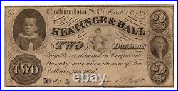 1864 $2 Keatinge & Ball, Columbia South Carolina -Obsolete Note Scarce Issue