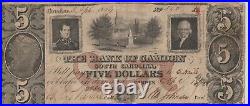 1864 $ 5 Bank of Camden, South Carolina Civil War Era Scarce