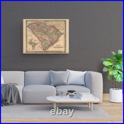 1865 South Carolina Map Canvas Wrap Vintage South Carolina State Map Wall Art