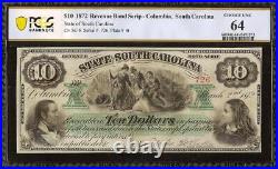 1872 $10 Dollar Bill South Carolina Note Large Currency Paper Money Pcgs 64