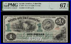 1872 $1 Obsolete South Carolina, Columbia Revenue Bond Scrip PMG 67 EPQ