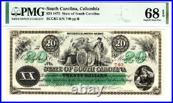 1872 $20 The State of South Carolina, PMG 68 SUPERB GEM UNCIRCULATED EPQ-WOW