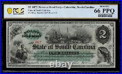 1872 $2 Obsolete Columbia, South Carolina Revenue Bond Scrip PCGS 66 PPQ