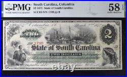 1872 $2 (Two Dollars) South Carolina, Columbia PMG 58 EPQ About Uncirculated