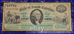 1872 $50 Fifty Dollar South Carolina Revenue Bond Scrip UNCIRCULATED CRISP A