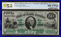 1872 $50 Obsolete Columbia, South Carolina Revenue Bond Scrip PCGS 68 PPQ