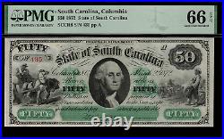 1872 $50 Obsolete South Carolina, Columbia Revenue Bond Scrip PMG 66 EPQ