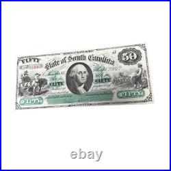 1872 $50 South Carolina Revenue Bond Scrip Fifty Dollars Obsolete Antique Note