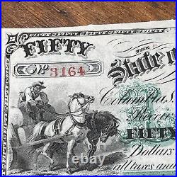 1872 $50 South Carolina Revenue Bond Scrip Fifty Dollars Obsolete Antique Note