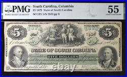 1872 $5 (Five Dollars) South Carolina PMG 55 About Uncirculated Banknote