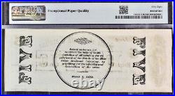 1872 $5 (Five Dollars) South Carolina PMG 58 EPQ AU Banknote